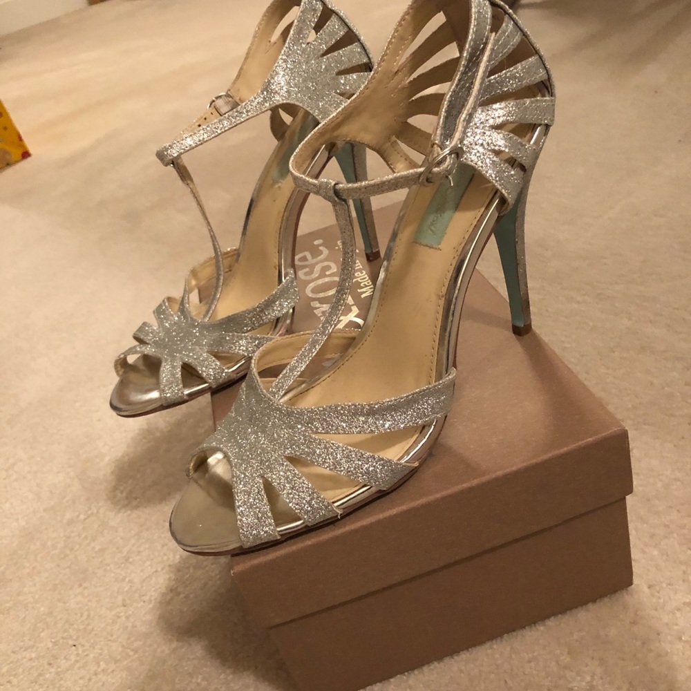 Betsey Johnson silver sparkly heels